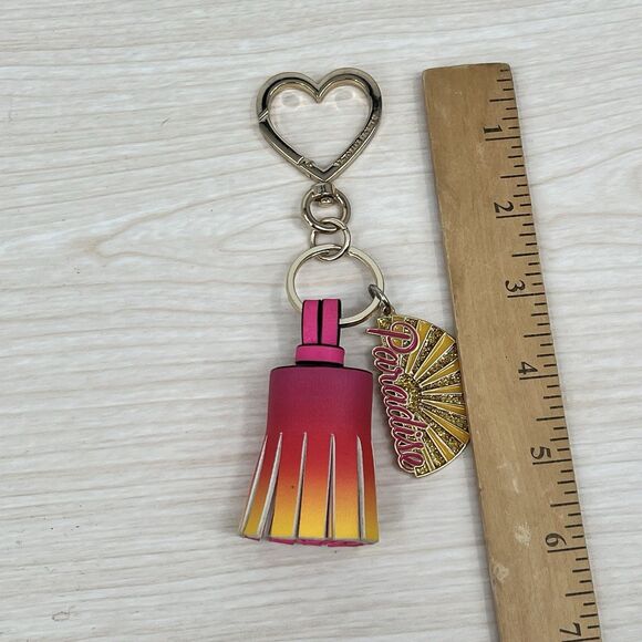 Victoria’s Secret Paradise Neon Pink Yellow Tassel Keychain Purse Charm Clip Tag - Picture 2 of 6
